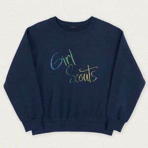 Vintage Heathered Navy Blue Girl Scouts Crewneck Sweater Size Small